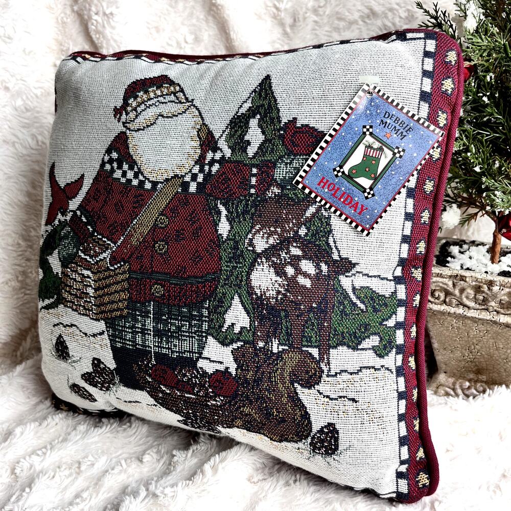 Vintage Debbie Mumm Tapestry Pillow Woodland Santa Winter Christmas NWT USA